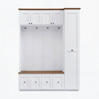 78.7"H Entryway Hall Tree with Storage Bench, 5-in-1 Hall Tree Farmhouse Coat Rack Shoe Bench with Cabinets, Drawers & Hooks for Hallway, Entryway, Li
