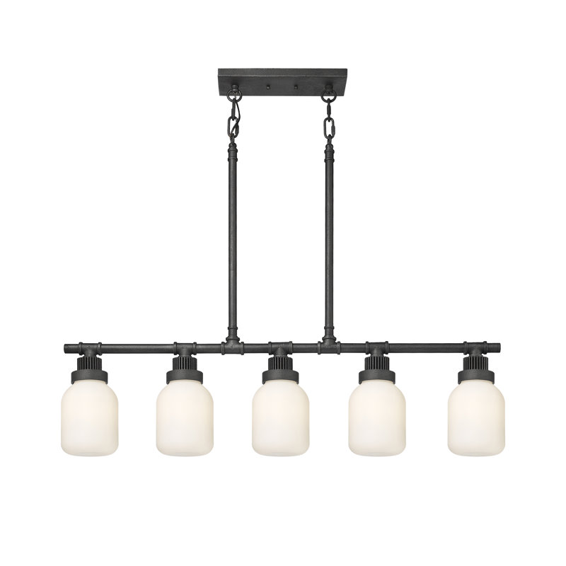 Luminaire suspendu linéaire à 5 tiges Somers, Blanc mat, Zinc patiné