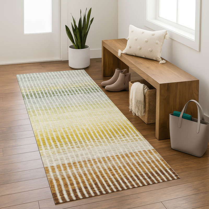 Premium Machine Washable Mayfield AMF2313 Stripes Rug, 2'3" x 7'6" Runner, Copper