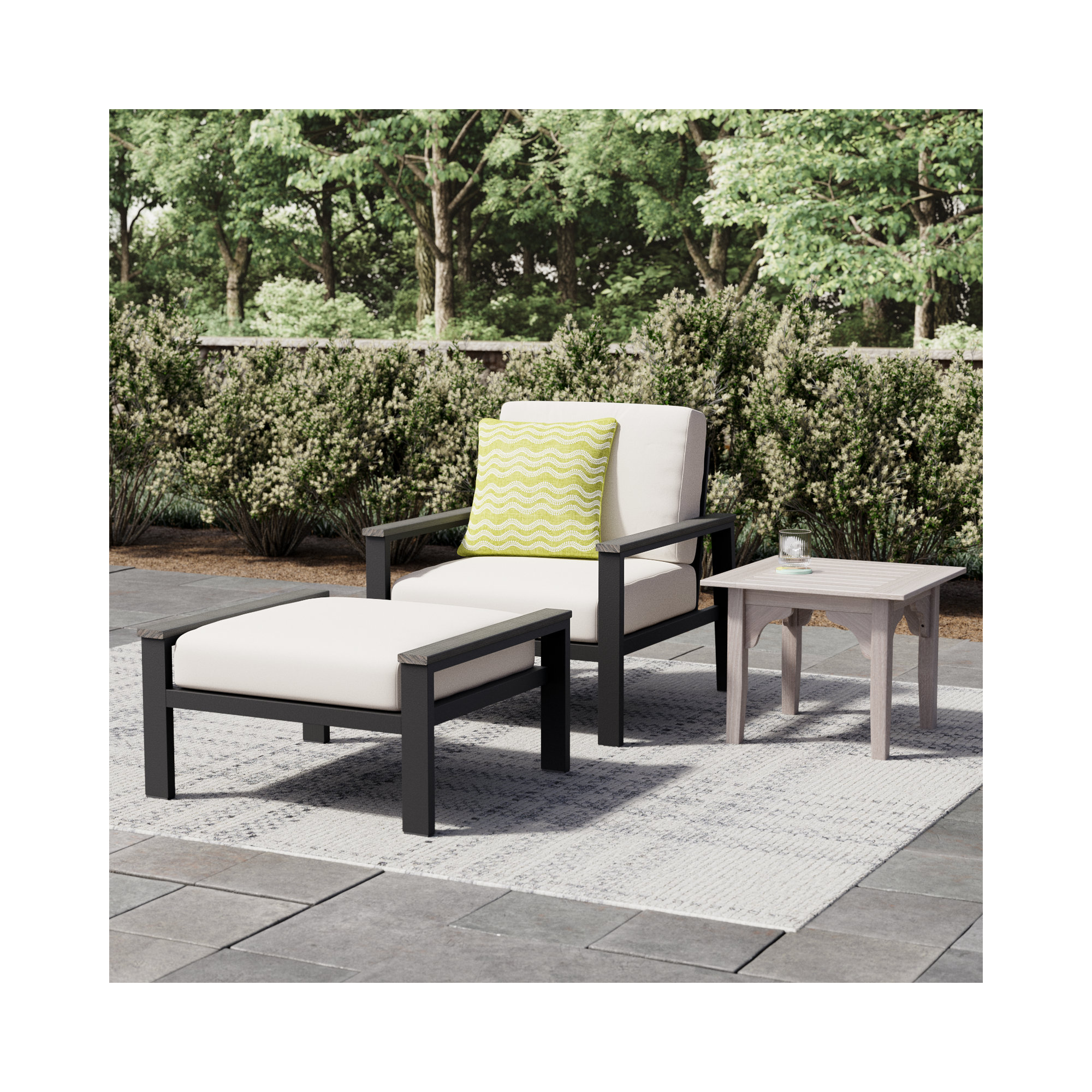 Townsend Patio Chair Sunbrella Cushions and Ottoman, Sunbrella Canvas Natural