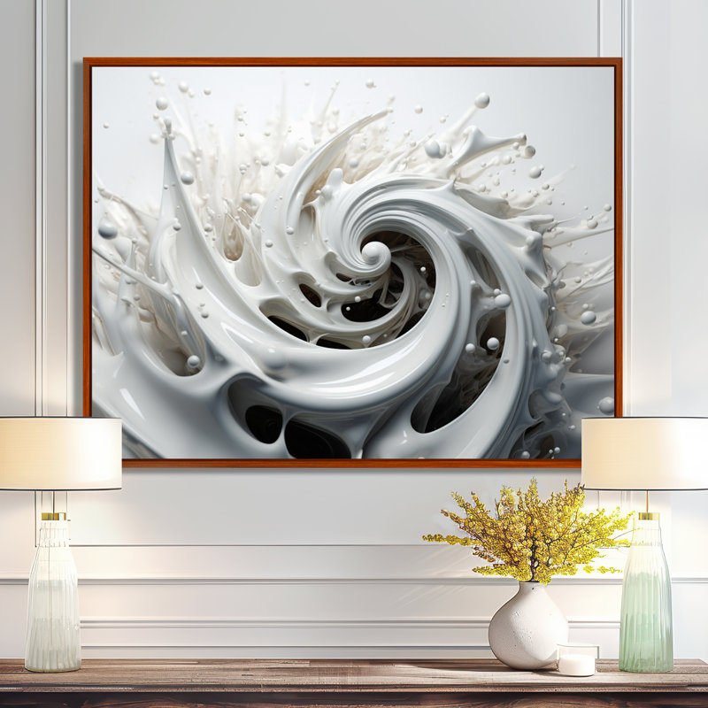 Liquide, tourbillon de tourbillon noir et blanc II - spirales abstraites, art mural, Toile avec cadre flottant brun