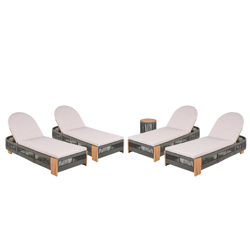Ensemble de chaise longue d'extérieur en corde, Gris / teck