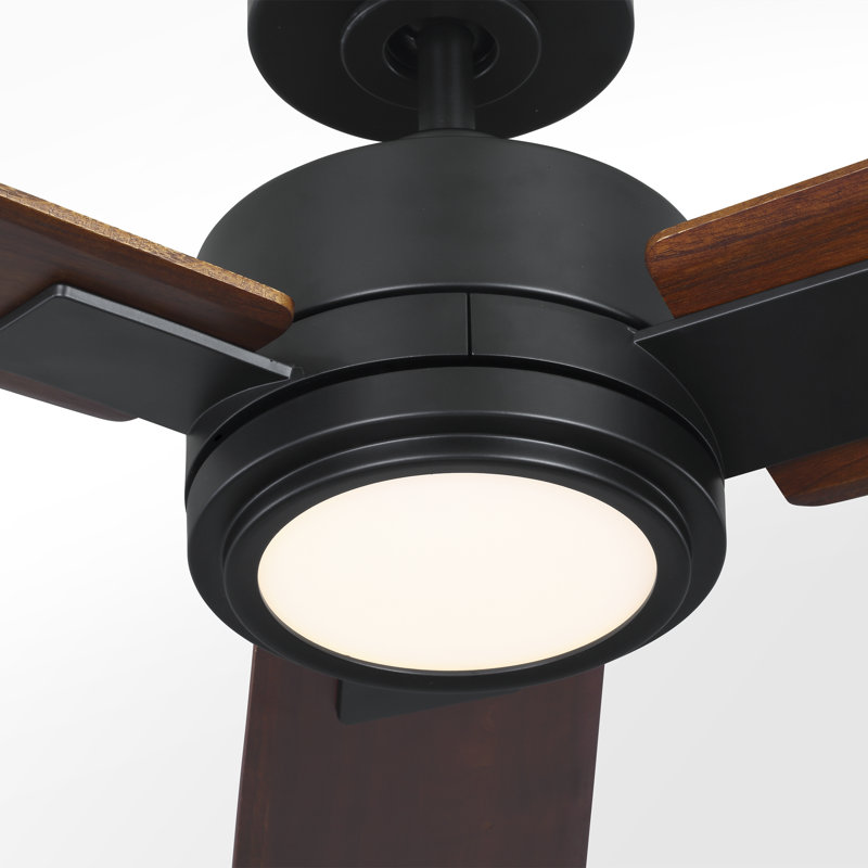 Harris 56-inch indoor/outdoor LED smart ceiling fan in midnight black finish with dark walnut blades, light kit, and compatible with Alexa, Google Home, and Bond Home Action from Visual Comfort Fan