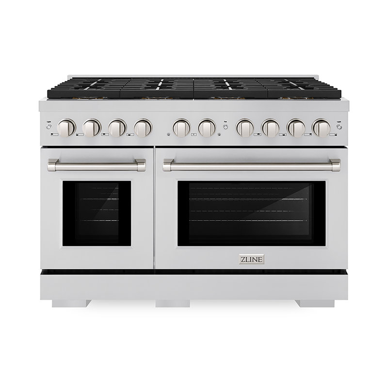 ZLINE Cuisinière à gaz de 48 po avec plaque de cuisson 8 brûleurs DuoPro et deux fours en acier inoxydable ZLINE
