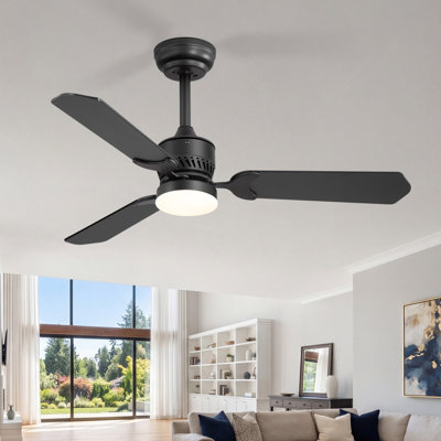 2-Pack 42" Ceiling Fans with Lights and Remote, Modern 3-Blade Downrod Ceiling Fan, 3CCT LED Light, 6-Speed Reversible DC Motor, Black/Wood Grain Blades