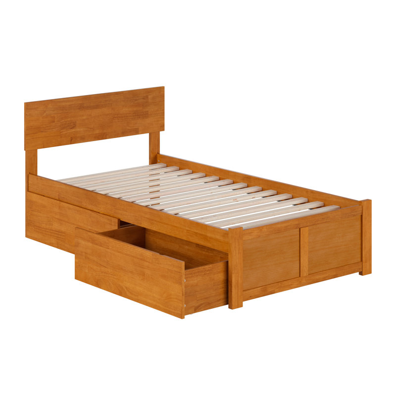 Orlando Solid Wood Platform Bed with Panel Footboard & Storage Drawers, Twin