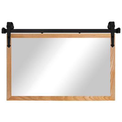 Gracie Oaks Ozark Hardwood Mirror With Steel Barn Door Rail