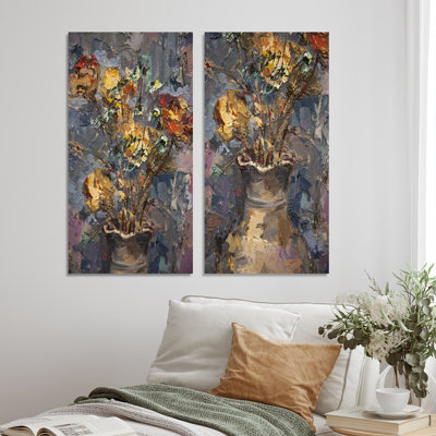 2 Piece Graphic Art Set on Canvas - Picturesque Vintage Still Life Bouquet