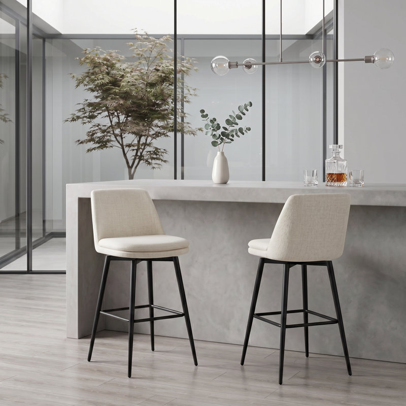 Tabouret tournant Mid-Century, hauteur de bar, base, Polyester blanc / mélange de polyester, Bar Stool (30.3" Seat Height)