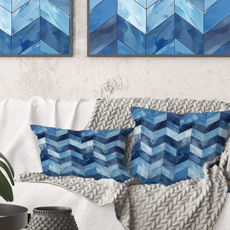 Blue Modern Chevron Charm II - Coussin lombaire moderne