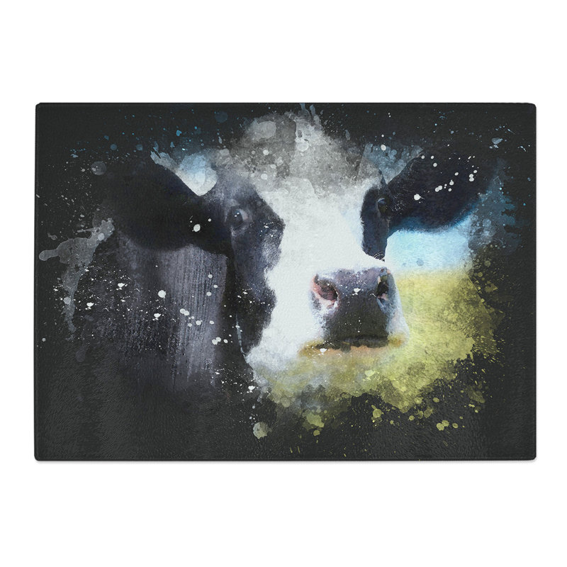 Tempered Glass a Cow in the Meadow Paint Splash Chopping Board, 28.5 cm x 39 cm