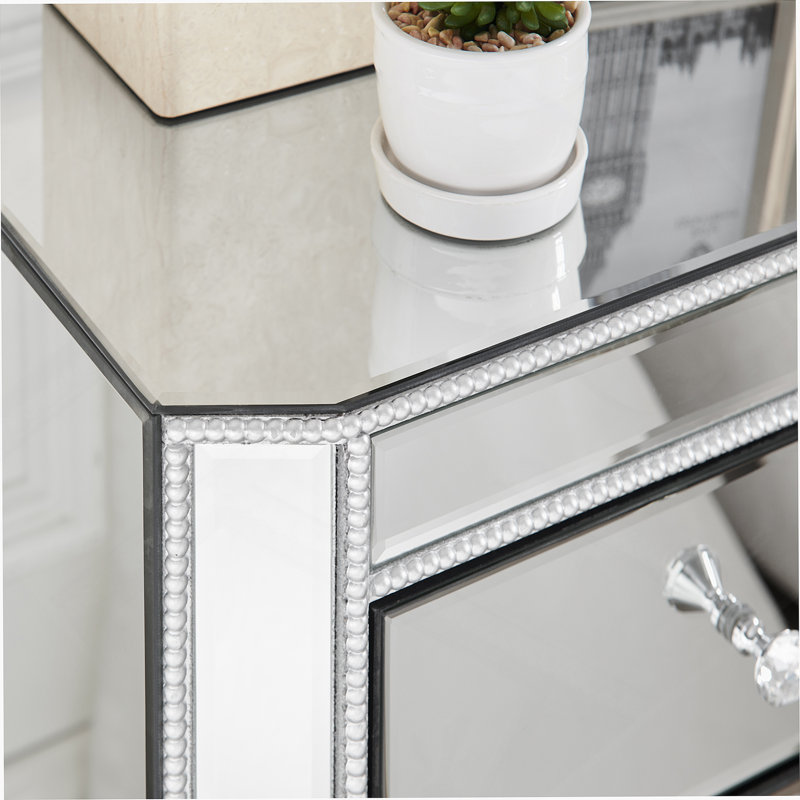Table de chevet à 3 tiroirs avec table de chevet, table de bout moderne, table de chevet avec miroir, table d'appoint avec miroir pour le salon, la chambre à coucher et le vestibule l 17,7 po x P 13,8 po x H 23,6 po