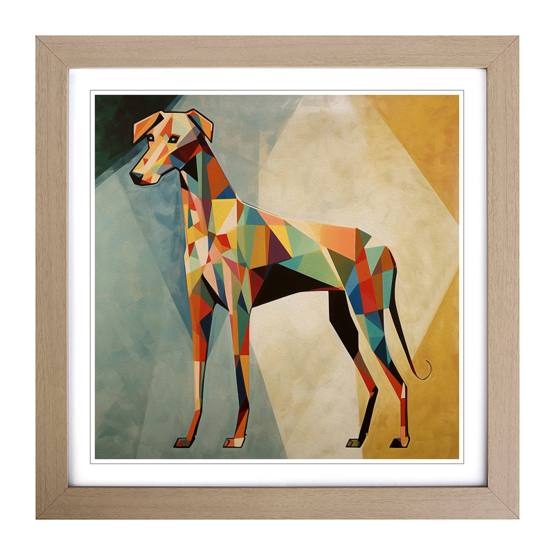 Greyhound Dog Constructivism No.3 - Single Picture Frame Print on Wood, Oak
