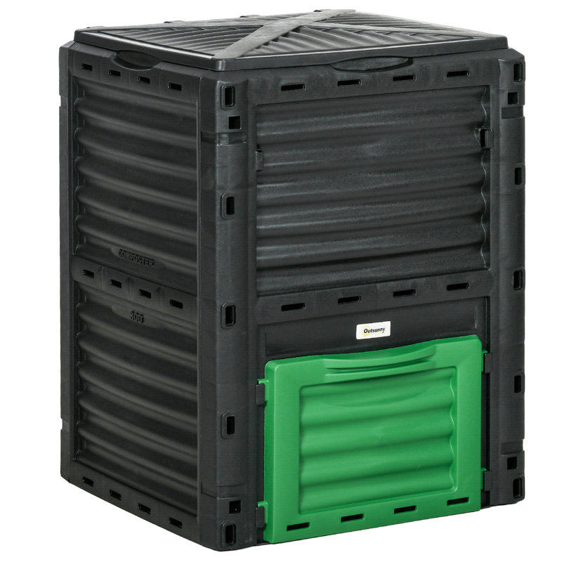 80 gallons Composteur stationnaire d'extérieur en plastique avec couvercle verrouillable