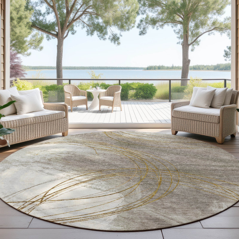 Machine Washable Indoor/Outdoor Chantille ACN2396 Abstract Rug, Round 8'