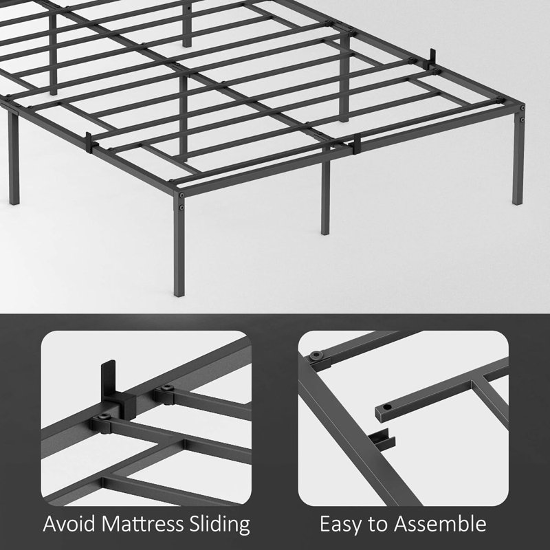 Black Metal Queen Bed Frame with Storage and Slats