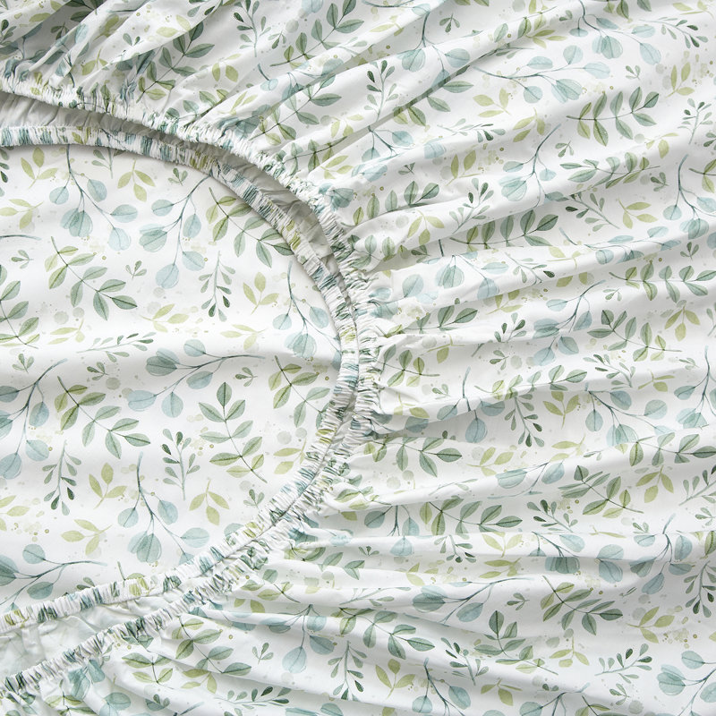 Ensemble de draps 100% coton, Ensemble de draps pour très grand lit avec 2 taie, Motif floral bleu / vert
