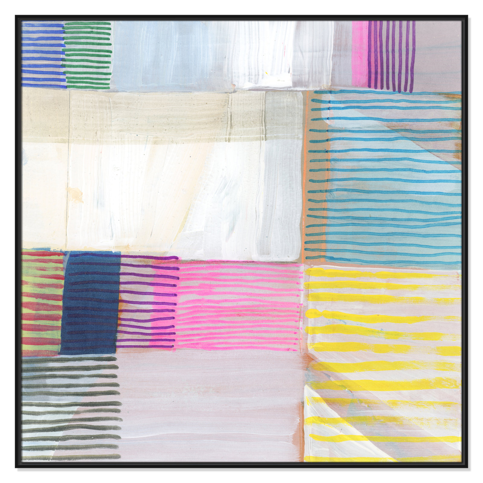 Bright Net III by Cartissi - Floater Frame Painting on Canvas, 46.5" H x 46.5" W x 2" D, Black Framed