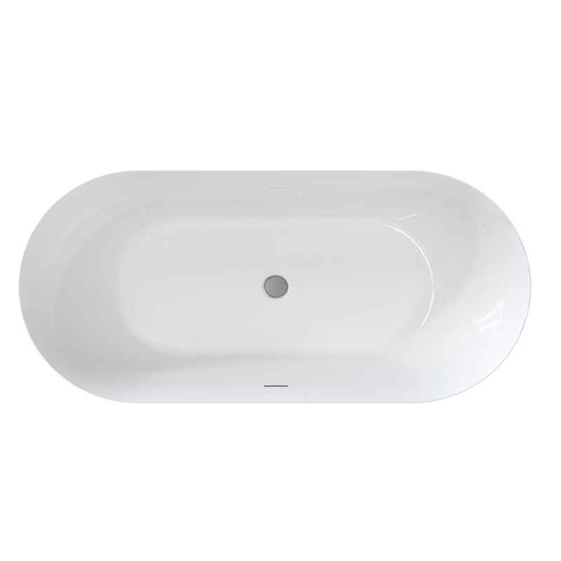63" Oval Acrylic Soaking Bathtub, Stand Alone With Center Drain, Offering Energy - Efficient Heat Retention Freestanding Bathtub In Glossy White, Double For Superior Retention, Body Cradling Curves