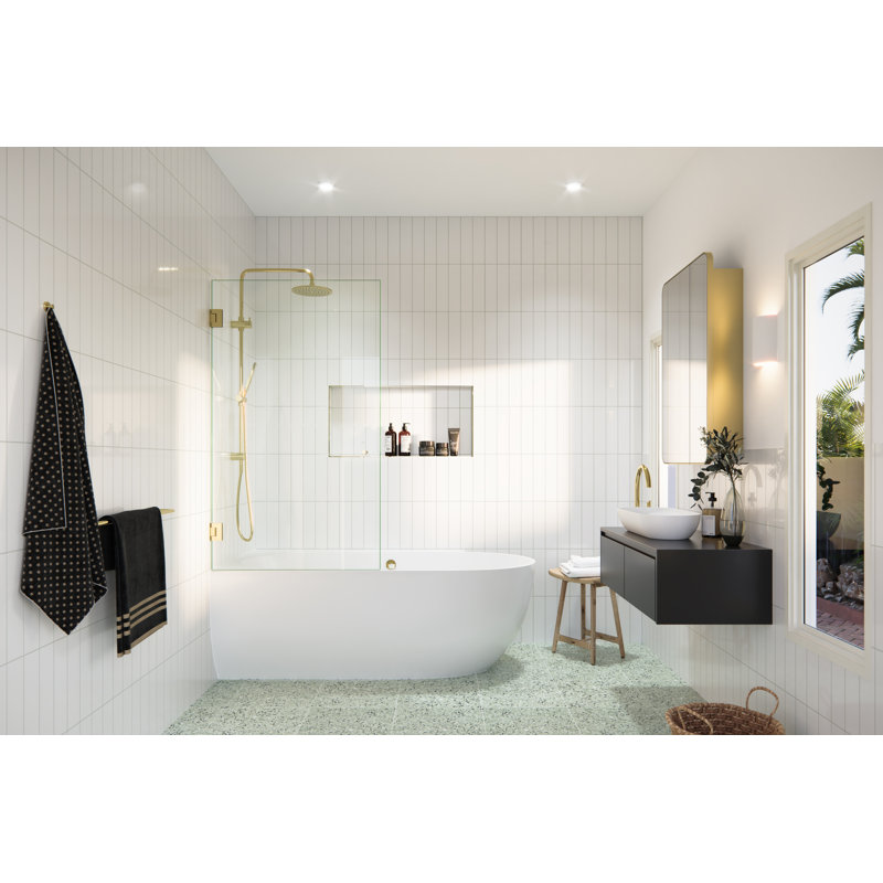 Albedo 31.25 in. x 58 in. Fully Frameless Glass Bathtub Shower Door, Polished Brass