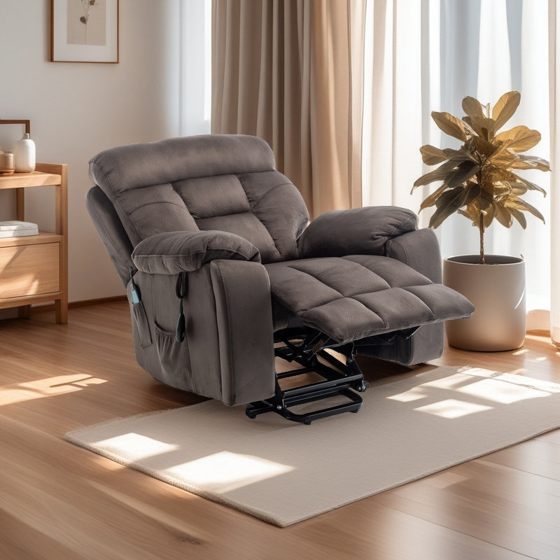 Power Lift Recliner Chair With Massage & Heat - Extra Wide Seat, 8-point Vibration, Remote Control, 330lbs Capacity - Upholstered Elderly Recliner For Living Room, Reading, Napping (grey Fabric)