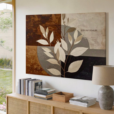 A Minimalist Leaf Themed Composition With A Vintage Feel Featuring White Beige Leaves Canvas Wall Art Premium Quality Ready To Hang