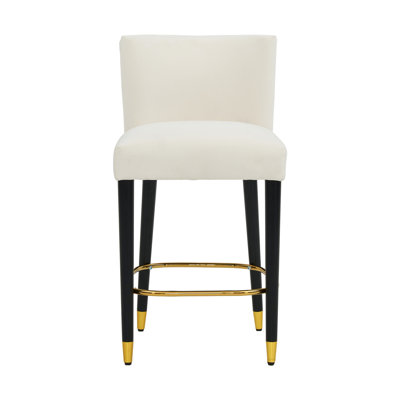 Tabouret de comptoir de 27 pouces au design moderne, tissu de couleur claire, repose-pieds circulaire doré pour un look sophistiqué et luxueux