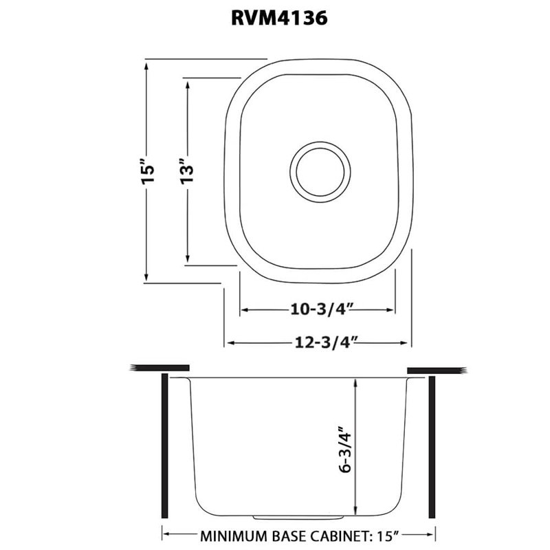 Ruvati Bar Prep Sink Undermount 16 Gauge Stainless Steel, 15" L x 12.75" W