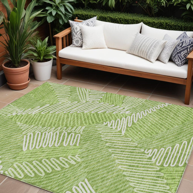 Tapis extérieur lavable floral vert lime et ivoire 10 pi x 14 pi