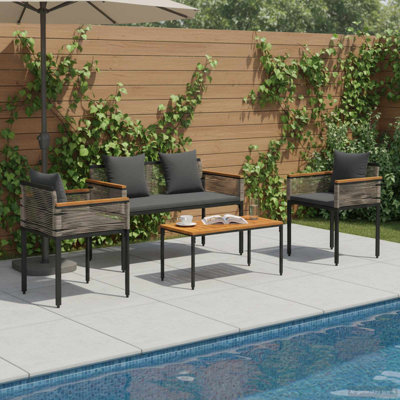  Outdoor Furniture Set With Cushion PE Rattan Seating Patio Arrangement