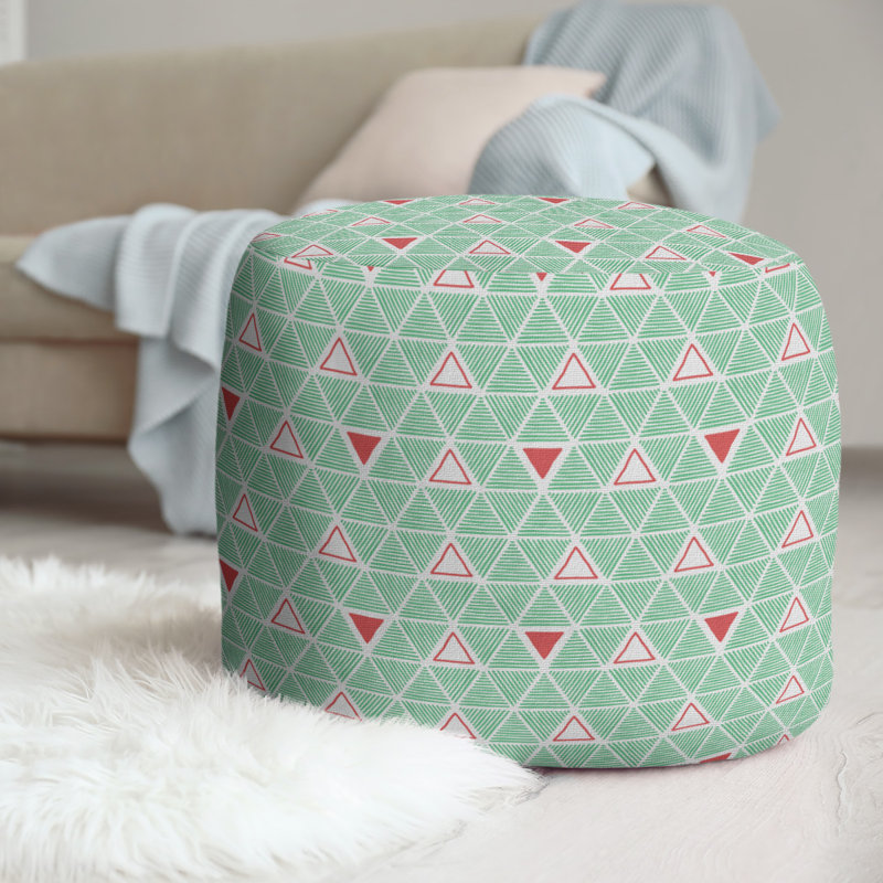 Upholstered Pouf, Green/Red