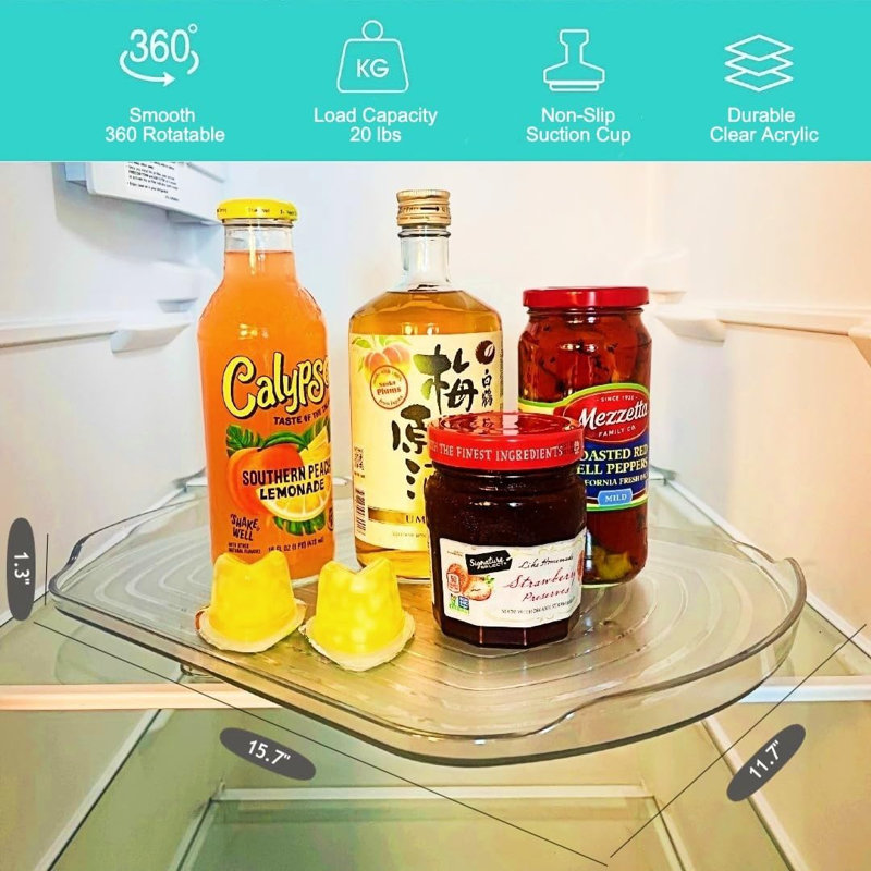 Deondra Plastic Lazy Susan Organizer for Refrigerator, 15.7'' Clear Rectangular Turntable Fridge, Cabinet Organizer
