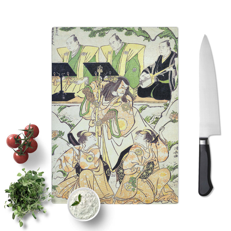 Tempered Glass Actors in a Shosa by Torii Kiyonaga Chopping Board, 39cm W x 28.5cm L