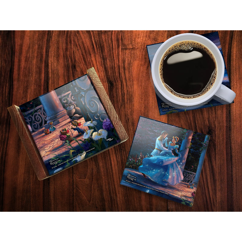 Ensemble de sous-verres en verre Cendrillon dansant sous les étoiles Thomas Kinkade