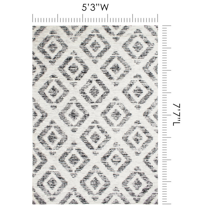 Meridian Geometric Black/Beige Area Rug, Rectangle 5'3" x 7'7"