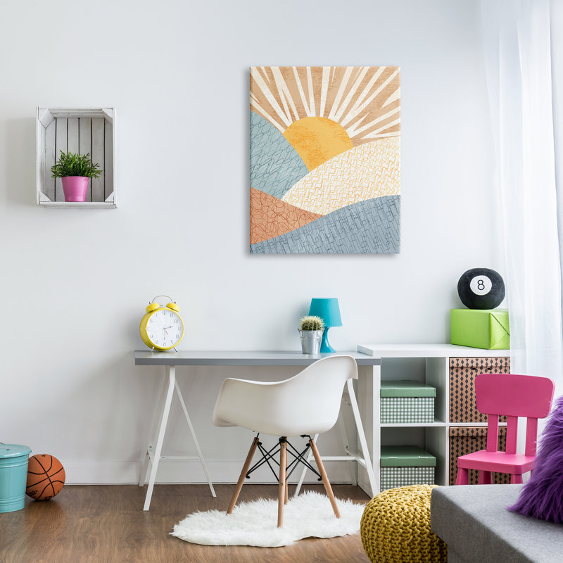 "Bold Sun" Rolling Hills, motif abstrait pour enfants, toile tendue par Ziwei Li, H 40 po x l 30 po x P 1,5 po, Toile tendue