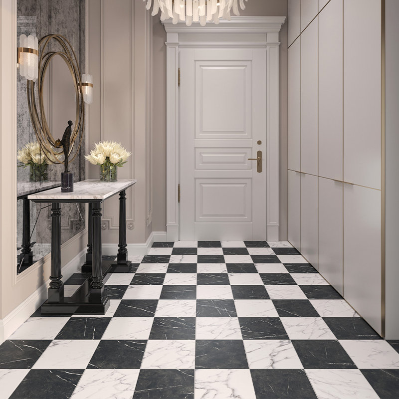 Tavari damier 10X10 Marquina et Carrare, Blanc/Noir