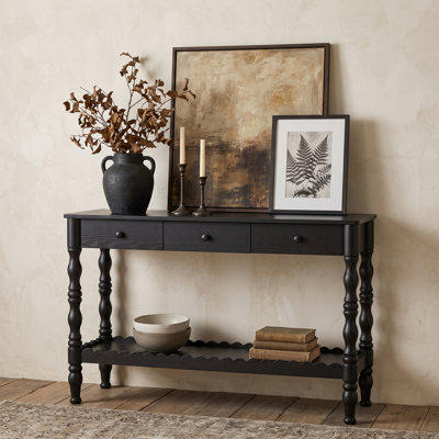 Solid Wood Console Table for Entryway,2-Tier Wooden Sofa Table Behind Couch with Vintage Carved Wood Legs,Entryway Table with 3 Drawers