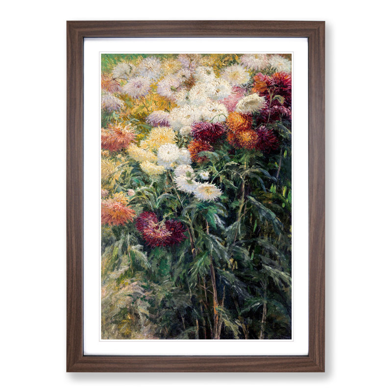 Chrysanthemums by Gustave Caillebotte - Picture Frame Painting, Walnut Framed, 48cm H x 36cm W x 2cm D