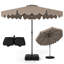 Parasol de patio 9 pi avec base lestée, sacs de sable, bouton poussoir, manivelle, nervures robustes, brun-1164618055