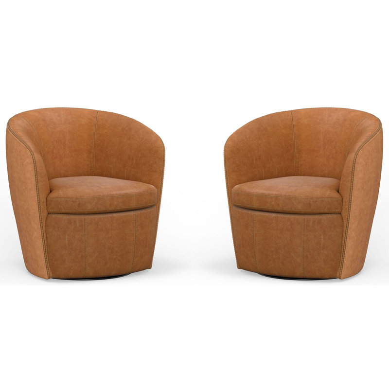 Brooksley Top Grain Genuine Italian Leather Swivel Barrel Chair (Set of 2), Vintage Saddle