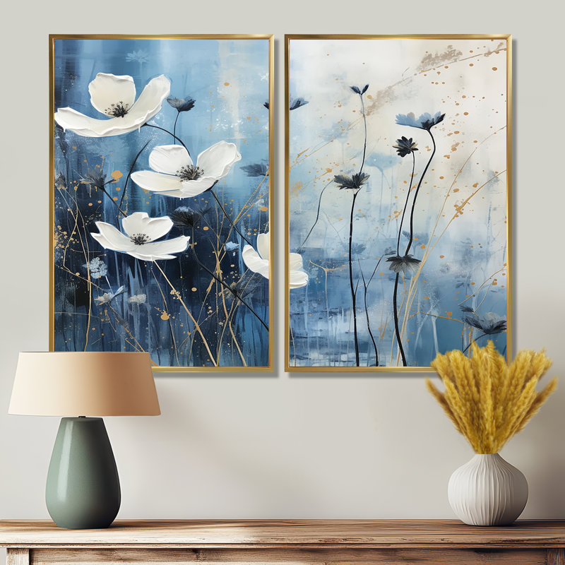 Meig - Art mural fleurs sauvages, H 36 po x l 48 po, Reproduction encadrée sans passe-partout, Doré