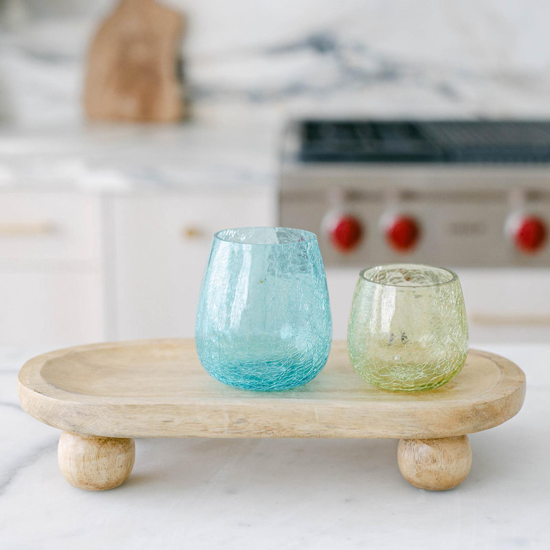 Porte-bougie en verre craquelé, Jaune, H 3,25 po x l 3,25 po x P 3,25 po