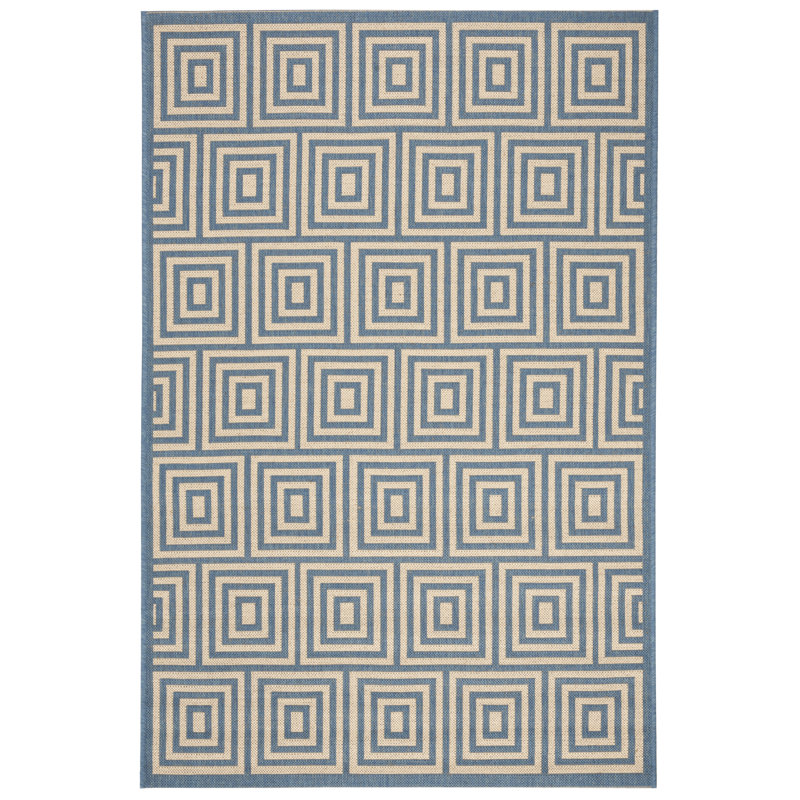 Mckinnon Hooked Indoor/ Outdoor Cream/Blue Rug, Rectangle 201 x 290 cm