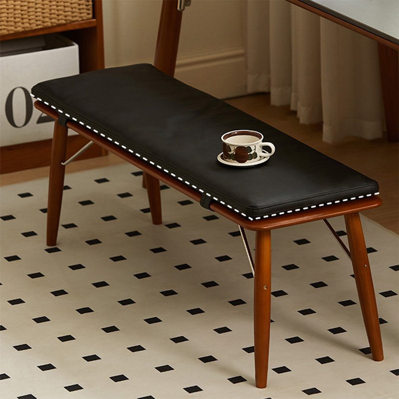 Banc rembourré en cuir de microfibre de bois noir et brun, H 15,75 po x l 47,24 po x P 14,17 po