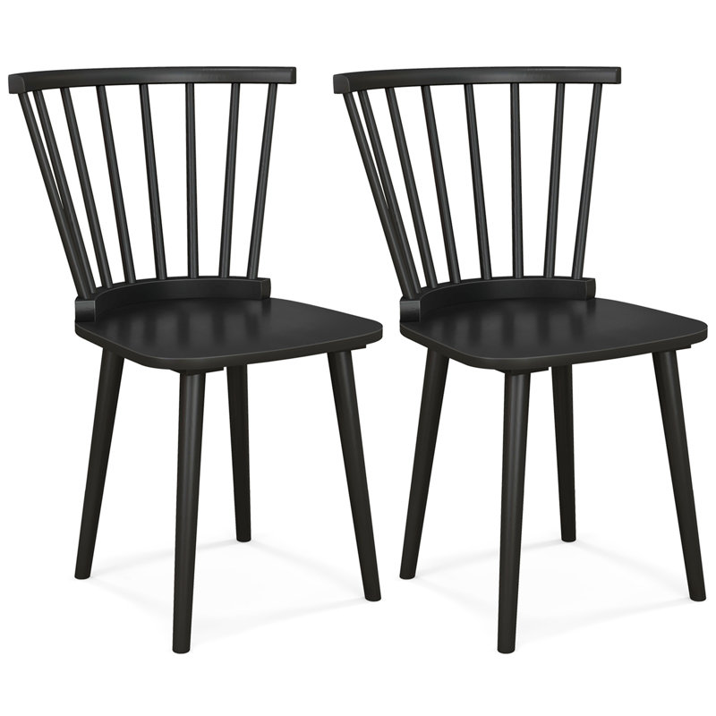 Costway Rubber Wood Windsor Dining Chairs Set Of 2 With Spindle Back For Living Room, Black