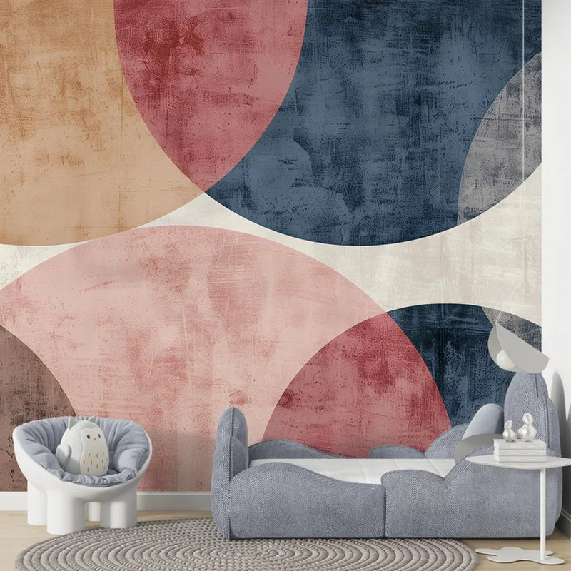 Papier peint abstrait géométrique cercle rétro, L 138 po x l 105,96 po