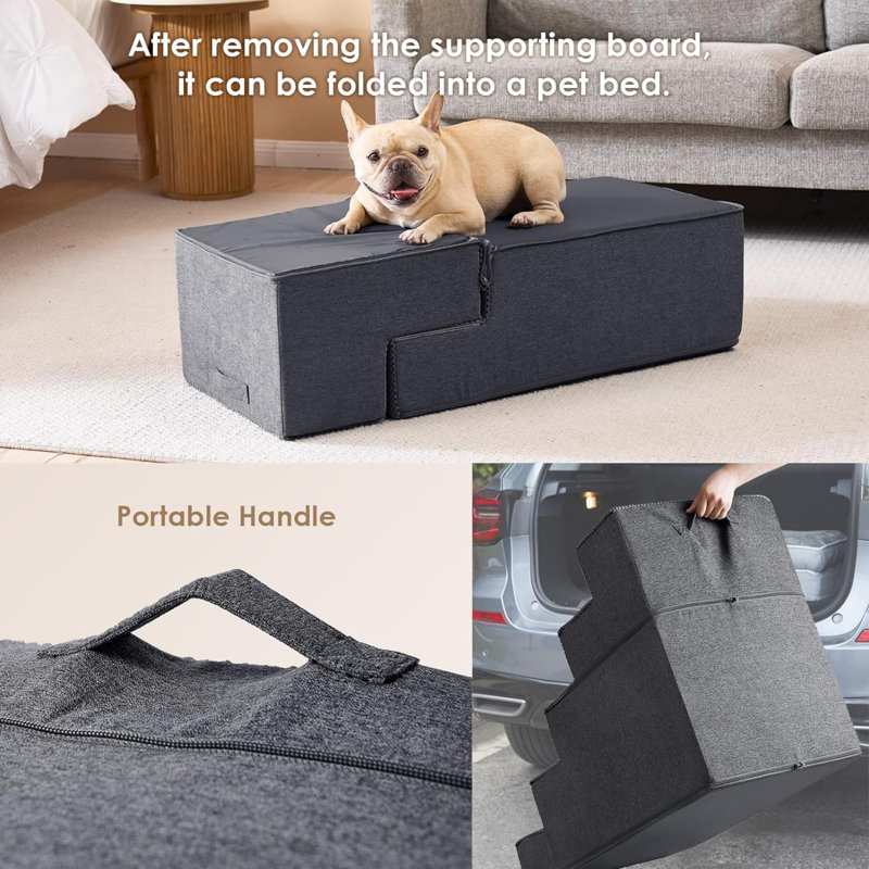 Escalier pour animal 3 marches Emalee, Gris, Petit (H 20 po x l 16 po x P 28 po)