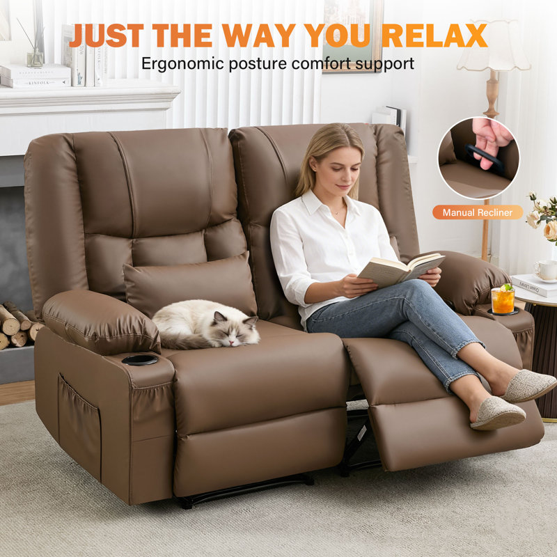 Causeuse inclinable surdimensionnée avec chauffeuse et massage, Brun