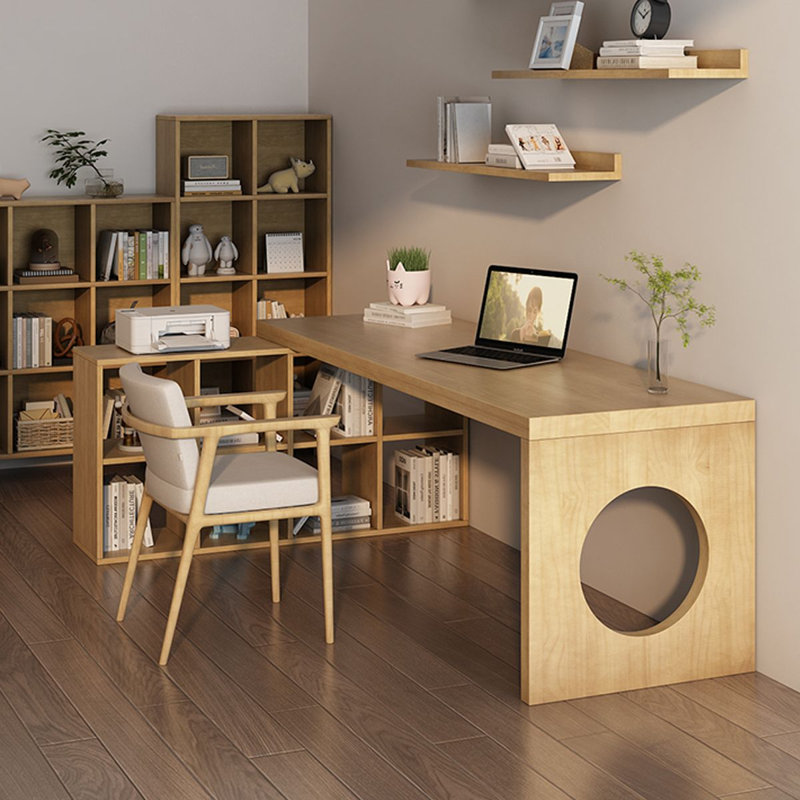 62.99" Burlywood L-Shaped Solid Wood Office Sets